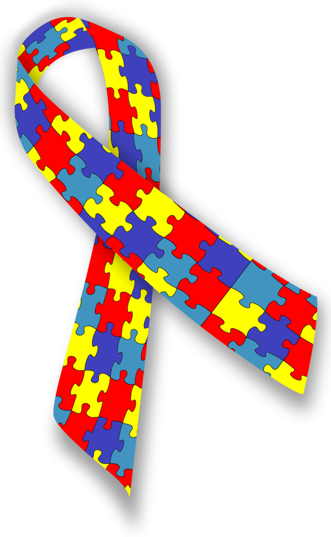 [Image description] Image is of a ribbon with small puzzle pieces in bright, primary colours. 